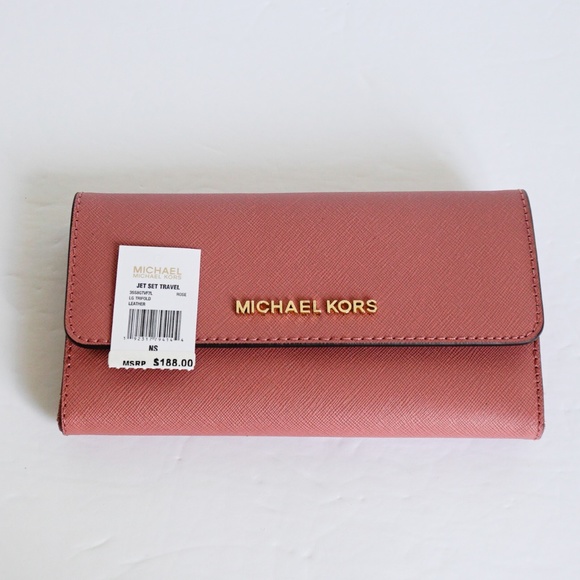 Michael Kors Jet Set LG Trifold Wallet Pink Rose - Picture 7 of 8